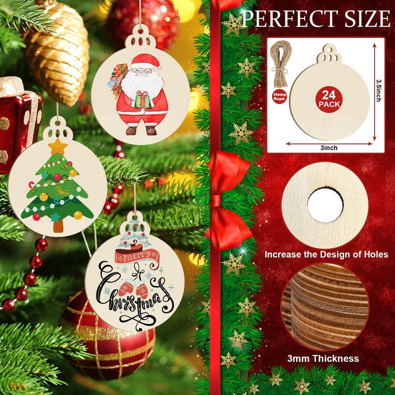 Sophena Wooden Christmas Ornaments to Paint Christmas Bell Decoration Cutouts Unfinished 24PCS 3.5 x 3 inches, DIY Blank Unfinished Christmas Tree Wood Discs Ornament for Home Crafts Hanging - Image 5